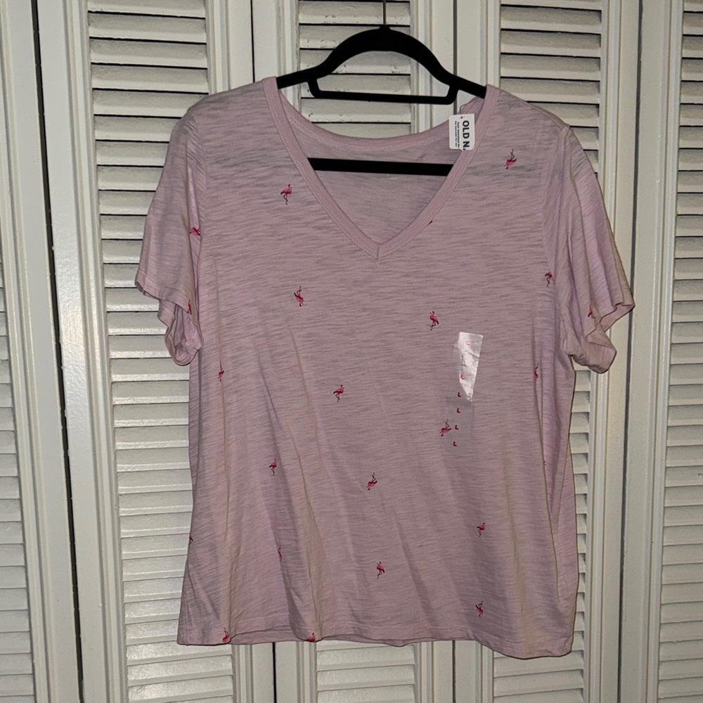 NWT Old Navy Light Pink Flamingo EveryWear V-Neck Tee, L
